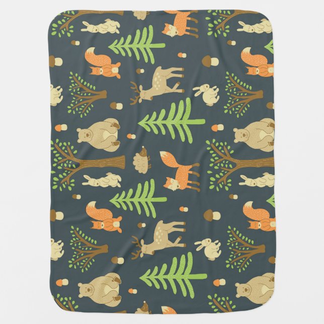Vintage Forest Animals, Children's Pattern. Baby Blanket (Front)