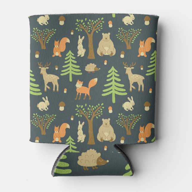 Vintage Forest Animals, Children's Pattern. Can Cooler (Front)