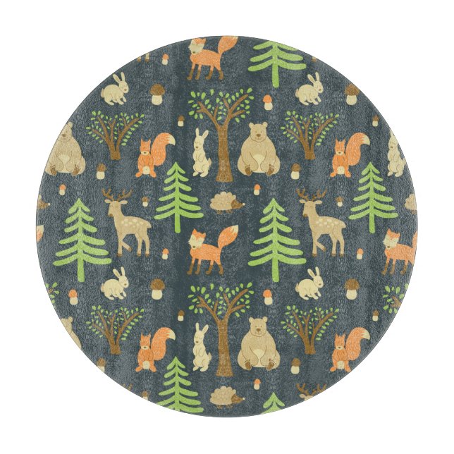 Vintage Forest Animals, Children's Pattern. Cutting Board (Front)