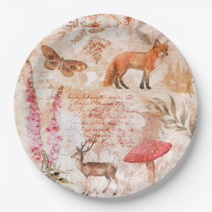 Vintage Forest Animals Pattern Paper Plates