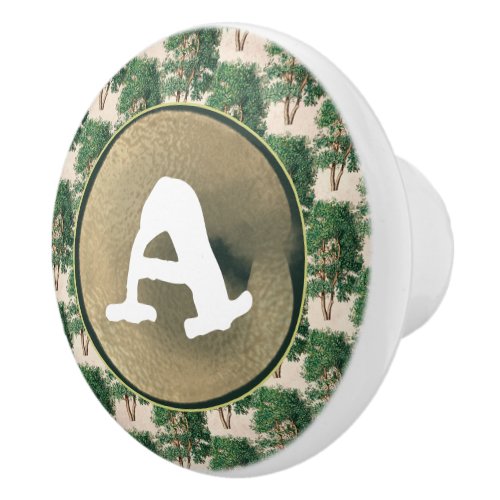 Vintage forest dark green faux_golden custom  ceramic knob