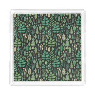 Vintage Forest Floral Seamless Design Acrylic Tray