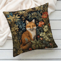Vintage Forest Fox Botanical Floral Garden Throw Pillow