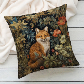Vintage Forest Fox Botanical Floral Garden Throw Pillow