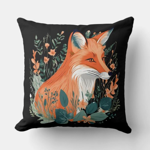 Vintage Forest Fox Botanical  Throw Pillow