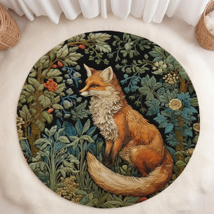 Vintage Forest Fox Botanical Woods Rug