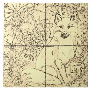 Vintage Forest Fox Tan Beige Brown Bird Grapes Ceramic Tile