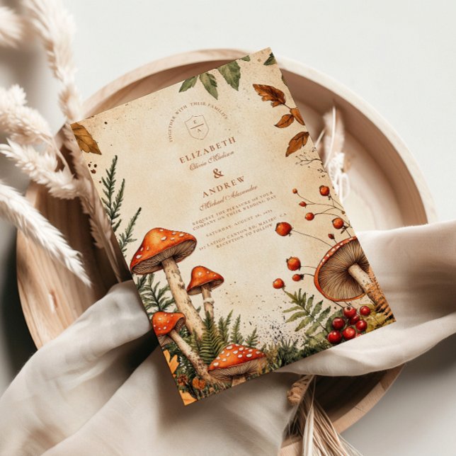 Vintage Forest Fungi Wedding Invitation (Creator Uploaded)