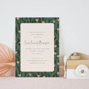 Vintage Forest Green Blush Floral Baby Shower Invitation