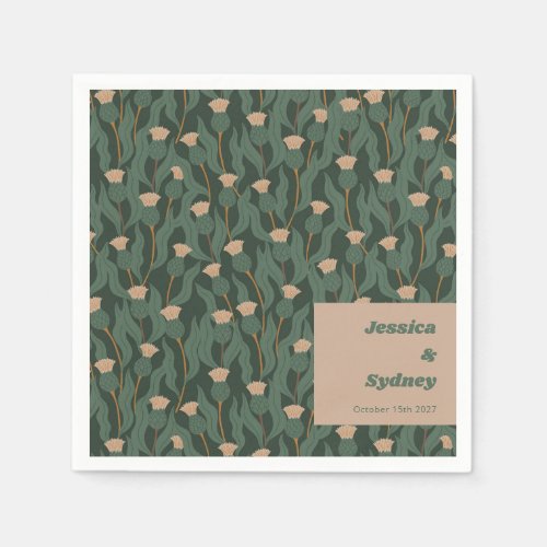 Vintage Forest Green Blush Floral Boho Wedding Napkins