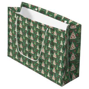  Vintage Forest Green Christmas Tree and Ornaments Large Gift Bag