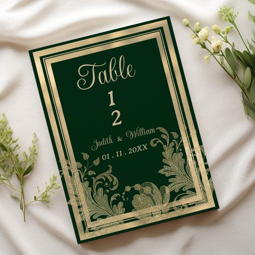 Vintage forest green gold floral Table Numbers
