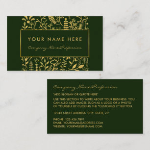 Vintage Forest Green & Gold Foil Leaf Effect Business Card