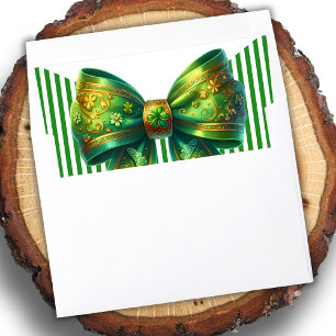 Vintage Forest Green Gold Striped Luxury Big Bow Envelope Liner