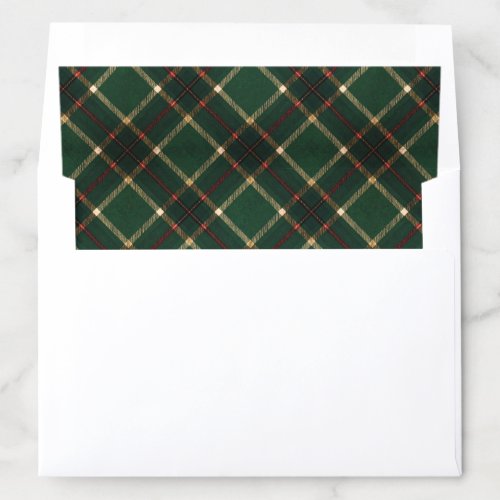 Vintage Forest Green Gold Tartan Plaid Christmas Envelope Liner