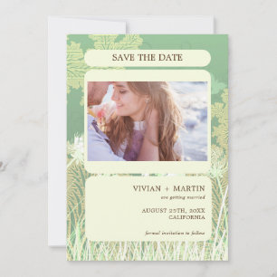 Vintage Forest Green Landscape Photo Wedding Save The Date