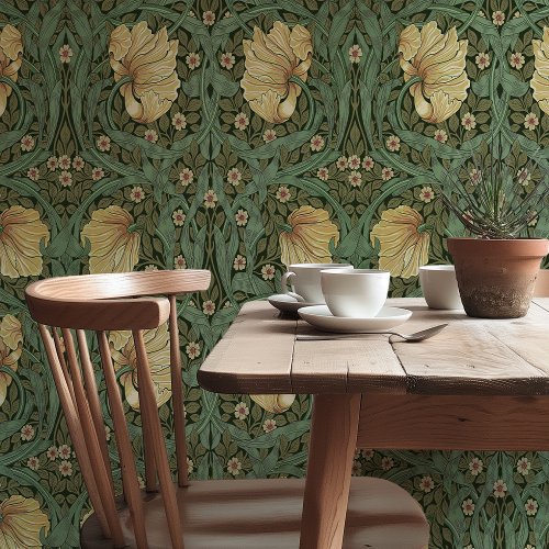 Vintage Forest Green Pimpernel Primrose Wallpaper