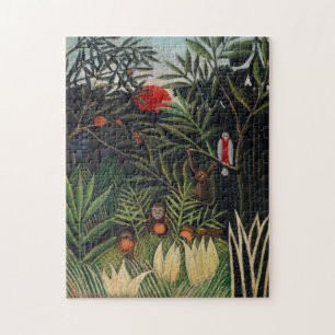 Vintage Forest Monkeys & Bird Illustration Art Jigsaw Puzzle