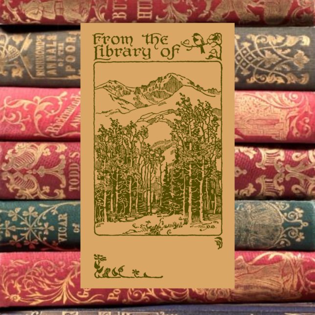 Vintage Forest Mountain Bookplate Sticker  (Creator Uploaded)