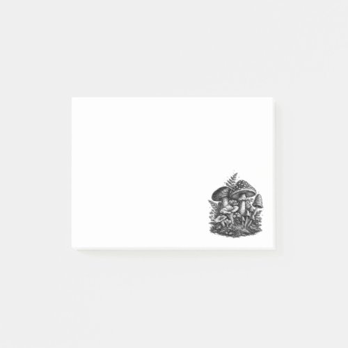 Vintage forest mushrooms linocut post-it notes