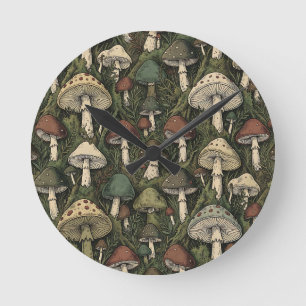 Vintage Forest Mushrooms Moody Cottagecore Round Clock