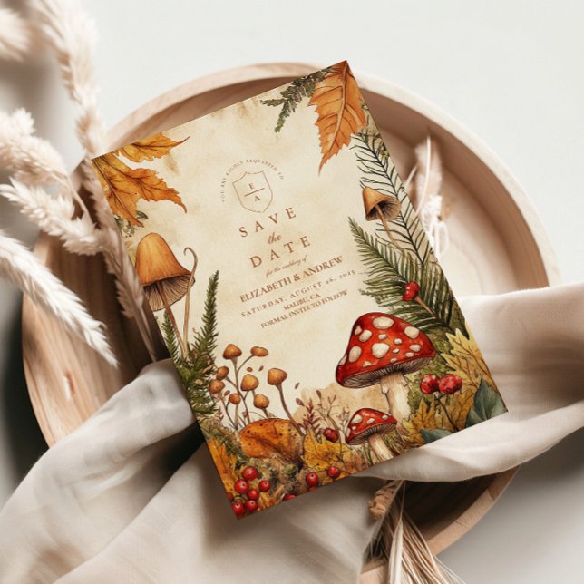 Vintage Forest Mushrooms Wedding Save The Date (Creator Uploaded)