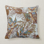 Vintage forest owl duck egg blue fabric throw pillow