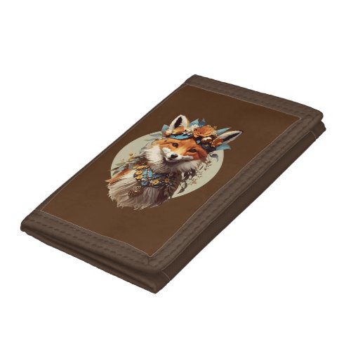 Vintage forest queen fox with flowers trifold wallet