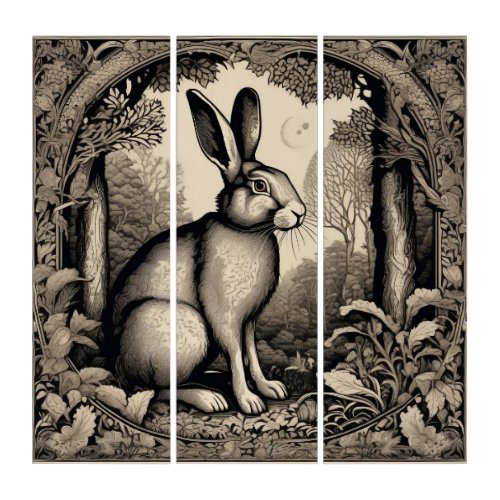 Vintage Forest Rabbit in Botanical Wonderland Triptych