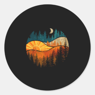 Vintage forest trees sunset moon outdoor nature classic round sticker