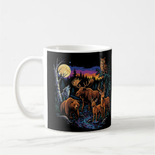 Vintage Forest Wildlife Animals Moose Bear Wolf De Coffee Mug