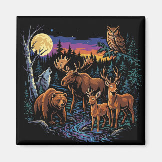 Vintage Forest Wildlife Animals Moose Bear Wolf De Magnet