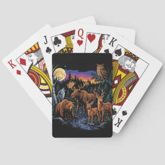 Vintage Forest Wildlife Animals Moose Bear Wolf De Poker Cards