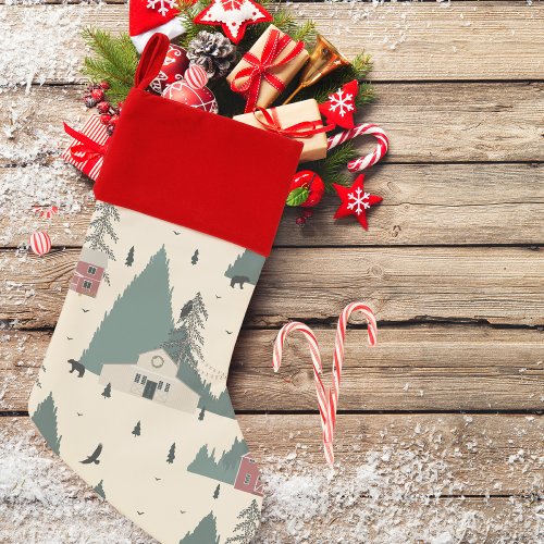 Vintage Forest Winter Christmas Stocking