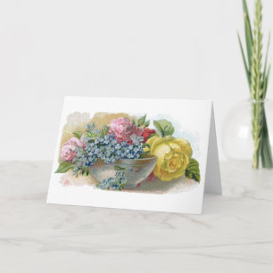Vintage Forget Me Not Roses Greeting Card