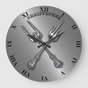 Vintage Fork Hard Rock Heavy Metal Middle Finger Large Clock