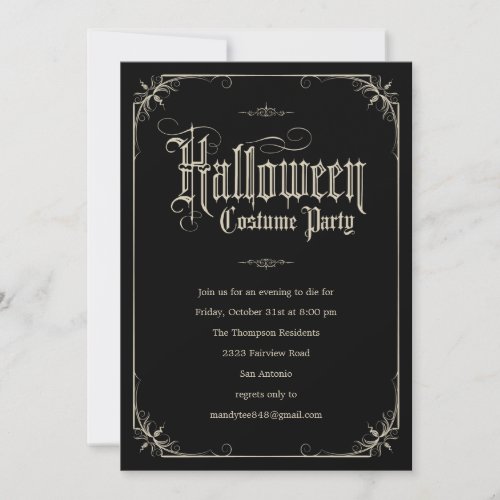 Vintage Formal Halloween Costume Party Invitations