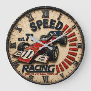 Vintage Formula Racing Retro Grand Prix Race Car Large Clock