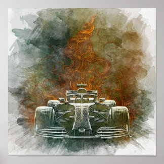 Vintage formulavClassic Race Car in Motion Poster