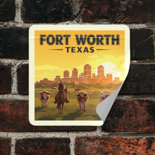 Vintage Fort Worth Texas Square Sticker