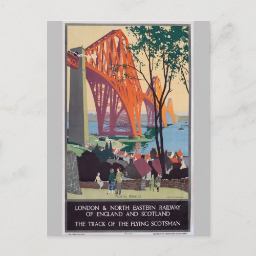 Vintage Forth Bridge Scotland Railroad Travel Art Postcard