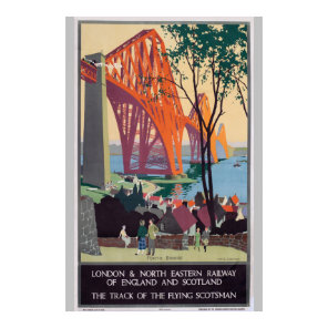 Vintage Forth Bridge Scotland Railroad Travel Art Poster