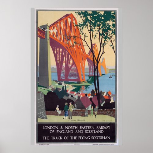 Vintage Forth Bridge Scotland Railroad Travel Art Poster