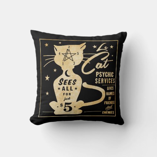 Vintage Fortune Telling Design _ Le Cat Throw Pillow