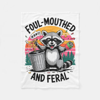 Vintage Foul-mouthed & Feral Raccoon Retro Fun Fleece Blanket