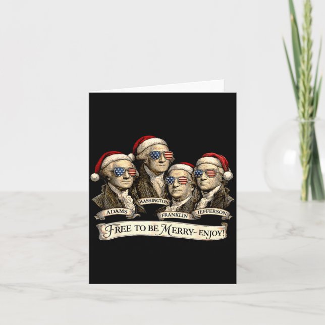 Vintage Founding Fathers Santa Hats Patriotic Chri Card (Front)