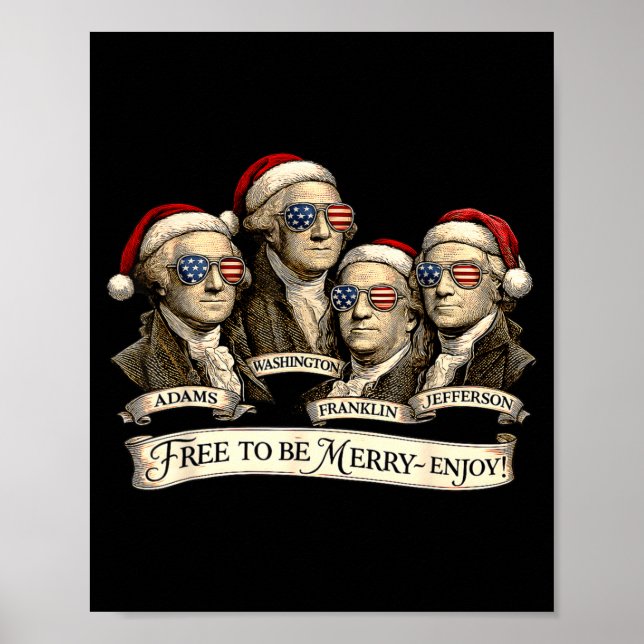 Vintage Founding Fathers Santa Hats Patriotic Chri Poster (Front)