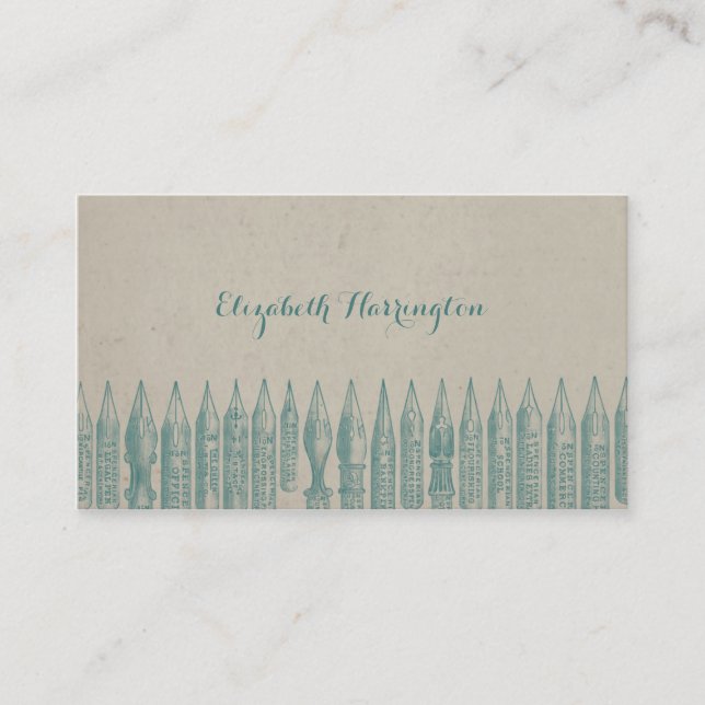 Vintage Fountain Pen Nibs blue Business Card (Front)