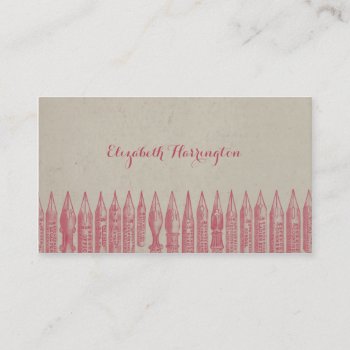 Vintage Fountain Pen Nibs Pink Business Card by MarceeJean at Zazzle