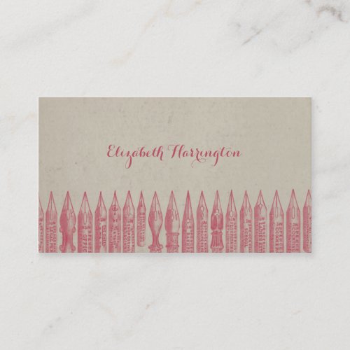 Vintage Fountain Pen Nibs Pink Business Card
